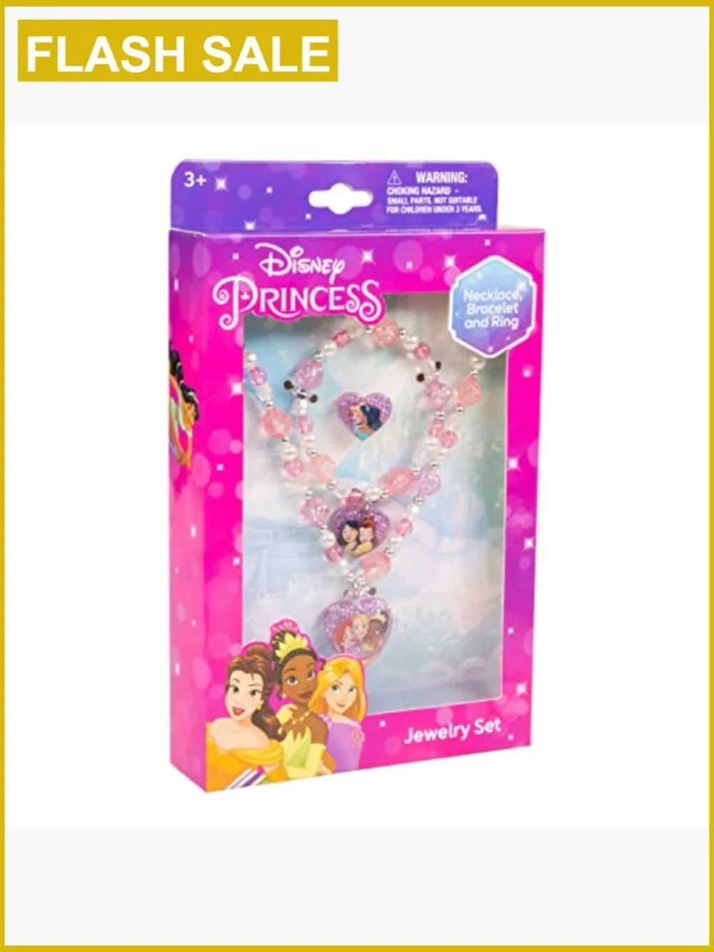 3 Piece Princess Jewelry Set with Beaded Necklace Bracelet Ring for Girls Dress